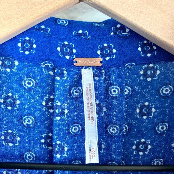 FREE PEOPLE Boho Blue & Purple Floral Tunic Blouse Top - Picture 15 of 16